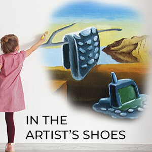 in the artists shoes with girl painting a wall